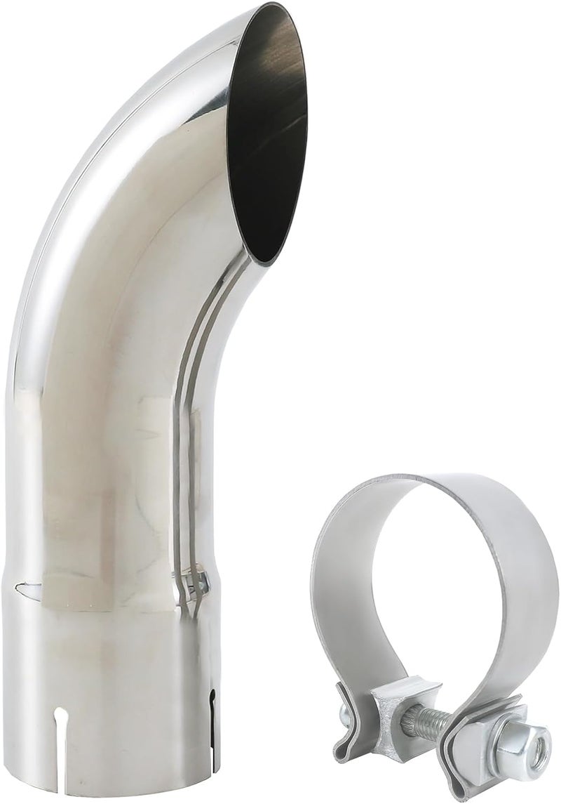 Simnliras 2.5 Inch Inlet Turn Down Exhaust Tip, 2.5" Inlet 2.5" Outlet Stainless Steel Universal Diesel Exhaust Tailpipe Tips with Seal Clamp for 2.5" OD Tailpipes, 9"/230mm Overall Length, Polished - Image 1